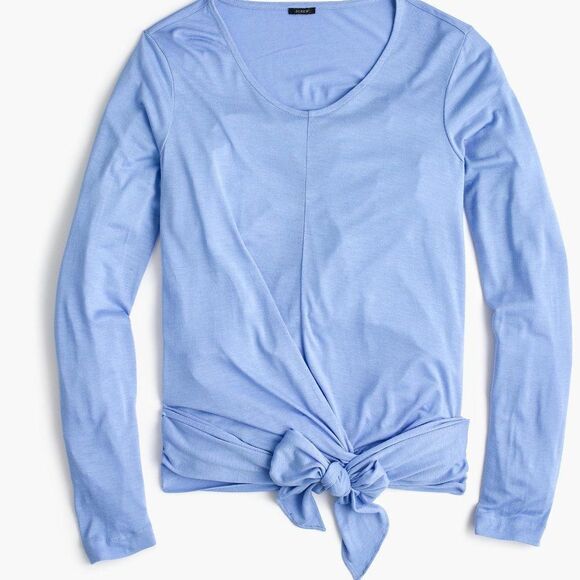 J. Crew Tie Front Blue Long Sleeve Tee Top XS NWT - Picture 1 of 8